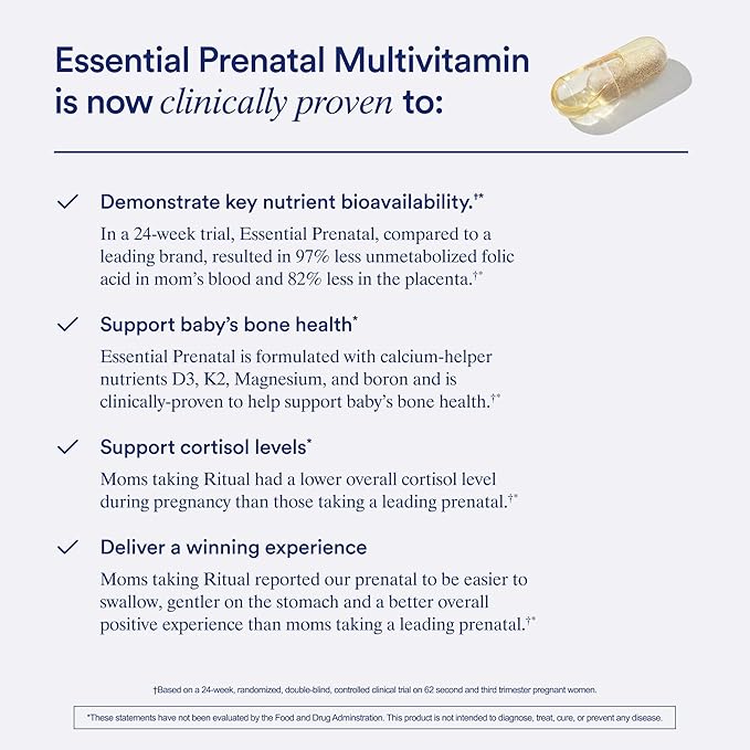 Ritual Essential for Women Prenatal Multivitamin: Folate & Choline for Neural Tube Support, Omega-3 DHA for Fetal Brain Development, Iron, Calcium-Helper D3 & K2, Non-GMO, Vegan, Mint, 30 Days
