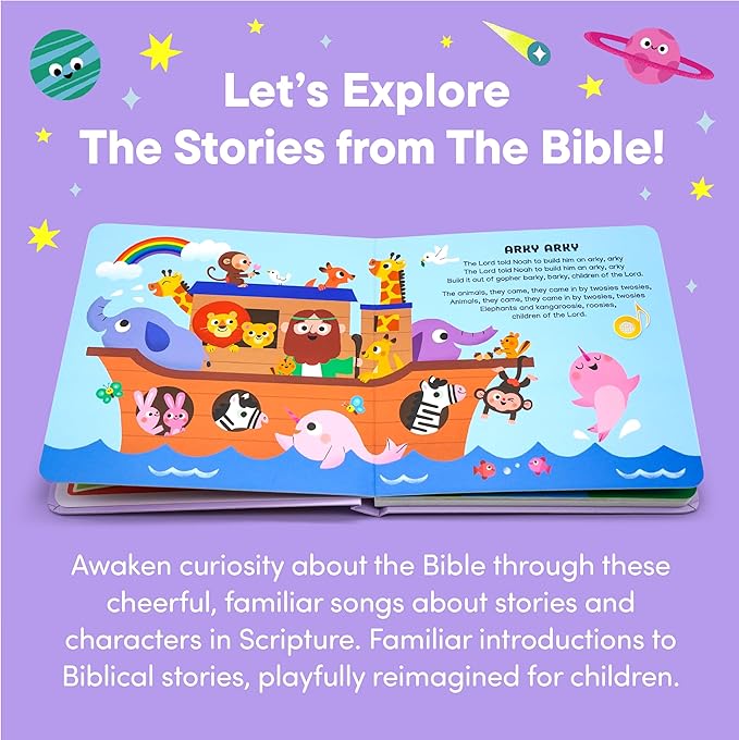 Bible Stories Christian Sound Books for Kids - 6 Bible Songs - Baptism, Christening, Dedication Gifts for Boys and Girls - Religious Toys, Music Books for Toddlers 1-3