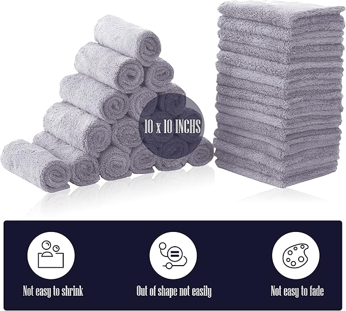 32 Pack Baby Washcloths - 10x10 Inch, Coral Fleece - Extra Absorbent and Soft Wash Clothes for Newborns, Infants and Toddlers - Suitable for Sensitive Skin and New Born - Baby Shower - Light Grey