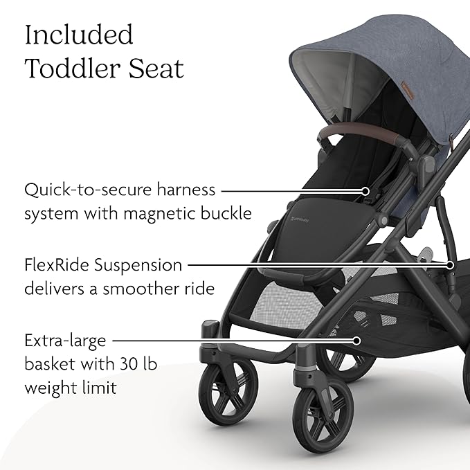 UPPAbaby Vista V3 Convertible Single-to-Double Stroller for Baby & Toddler, 30+ Configurations, Travel System Compatible, All-Wheel Suspension, XL Basket – Julian (Dusty Blue Mélange/Carbon Frame)