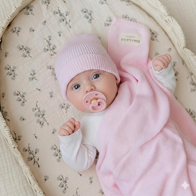 Baby Gift Set - Organic Cotton Newborn Blanket Essentials, Thoughtful Baby Shower & New Baby Gift for Boys & Girls (Luxe - Blush Pink)
