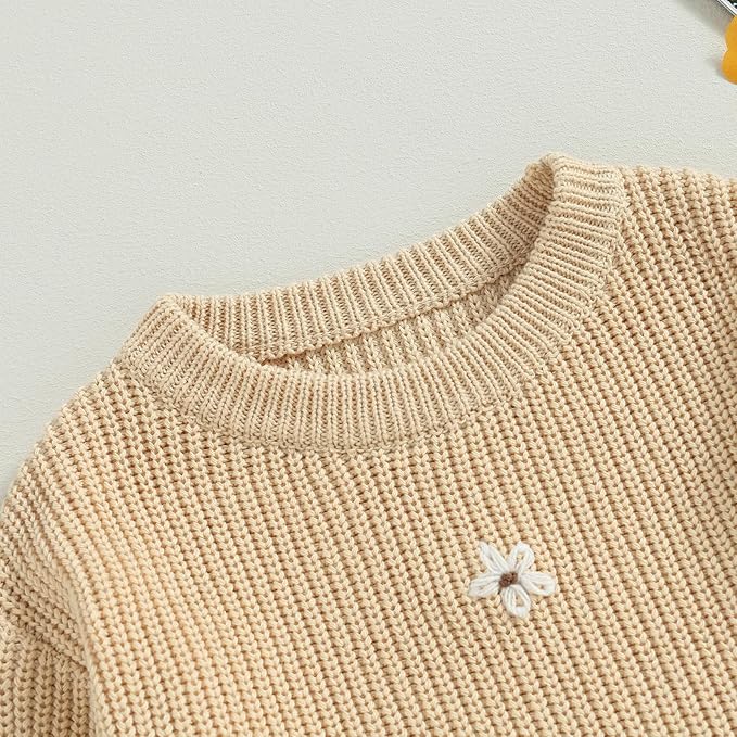 Mubineo Baby Girl Winter Clothes Cute Flower Sweater Crewneck Pullover Long Sleeve Knit Newborn Infant Sweaters