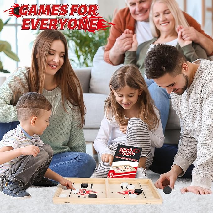 Large Fast Classic Slingshot Puck Game, Wooden Hockey Board Games for Family Night, Table Game for Adults and Kids, 2 Player Games for Ages 6 and Up, Test Speed and Accuracy, Air Hockey