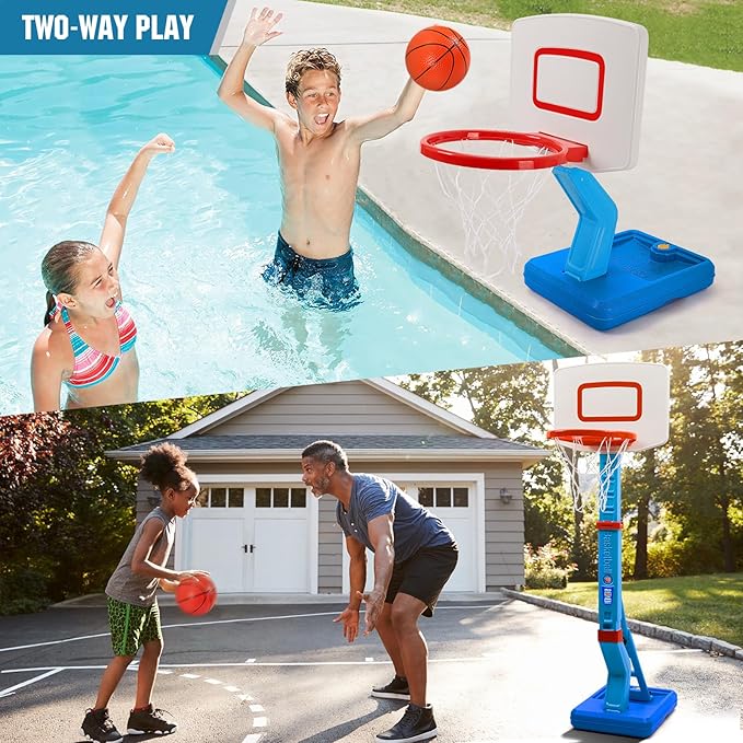 SUPER JOY Toddler Basketball Hoop - Height Adjustable Kids Basketball Hoops for Indoor & Outdoor Play - Portable Mini Basketball Goal for Poolside- Game Sport Toys for Boys & Girls Age 1 2 3 4 5