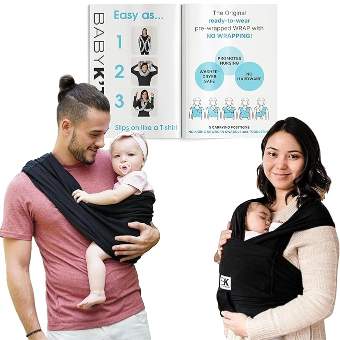 Original Baby K'tan Baby Carrier: #1 Easy Pre-Wrapped, Soft, Slip-On, No Rings, No Buckles | 5 in 1 Baby Sling for Hands-Free Comfort | Black | X-Small