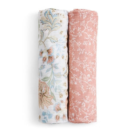 aden + anais Essentials Silky Soft Bamboo Muslin Swaddle, Breathable Baby Blanket, Ideal for Boys, Girls, Newborns, Babies & Infants, Receiving Blanket, Lightweight Wrap, 2 Pack, Victorian Flowers