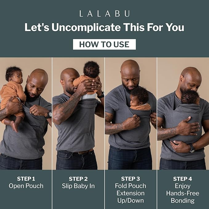 Lalabu The Dad Shirt | Hands-Free Baby Carrier for Dad with Kangaroo Pouch | Engineered for Bonding, Safety, & Comfort for Newborns Up to 15 Lbs. | CPSC Compliant - Fern - Medium