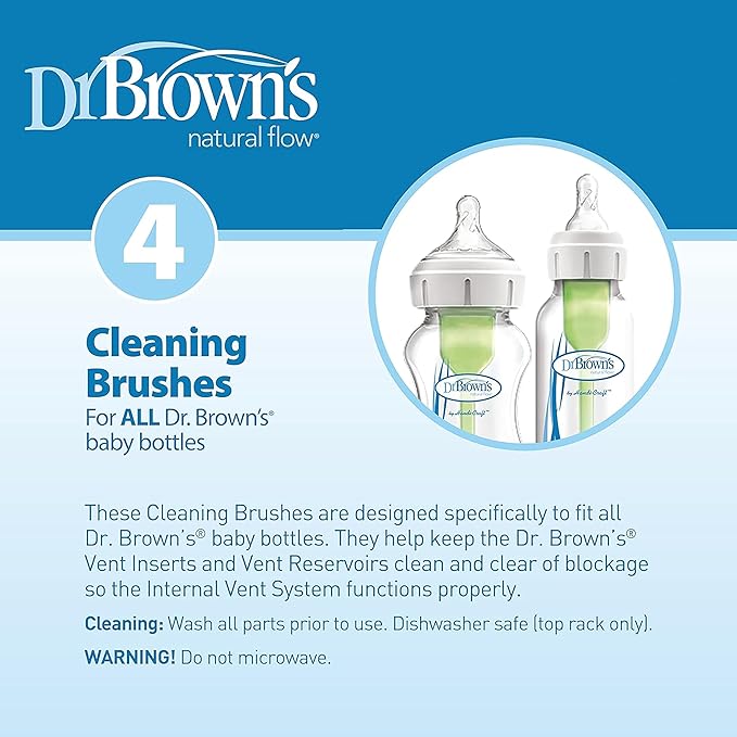 Dr. Brown's Silicone Cleaning Brush Set with Bottle, Spout, and Straw Brush, 3-Pack + Vent Cleaning Brush, 4-Pack