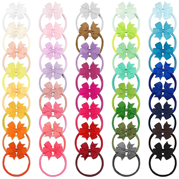 JOYOYO 40pcs Mini Baby Girls Grosgrain Ribbon Hair Bows Headbands 2" Hairband Hair Accessories for Baby Girl Infants Newborn and Toddler