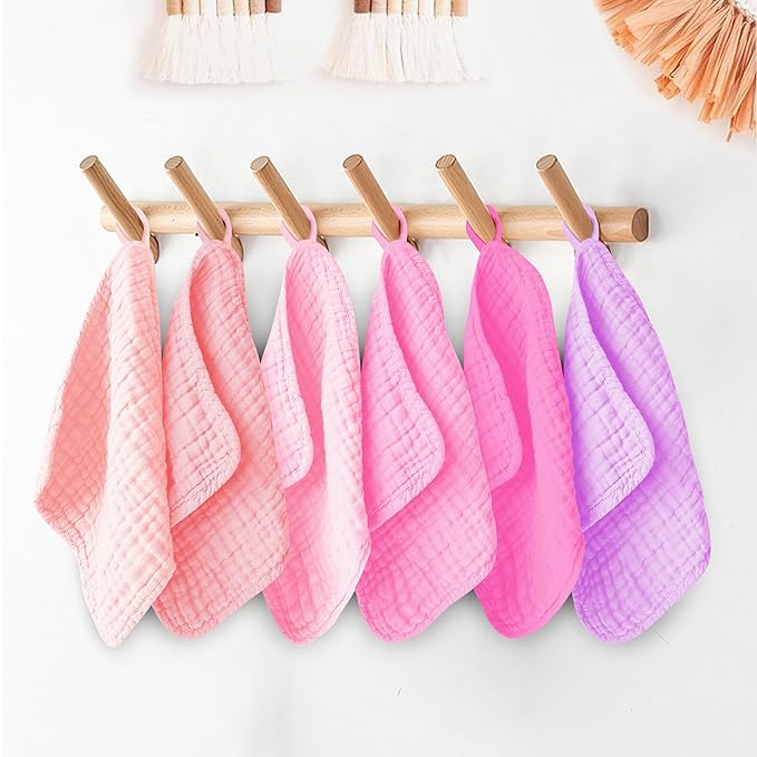12 Pack Muslin Washcloths for Baby - 100% Cotton Baby Wash Cloths for or Baby Face Body Comfy and Soft for Newborn Infants Kids Girls and Boys - 12"x12" - Pink, Purple and Sakura Series