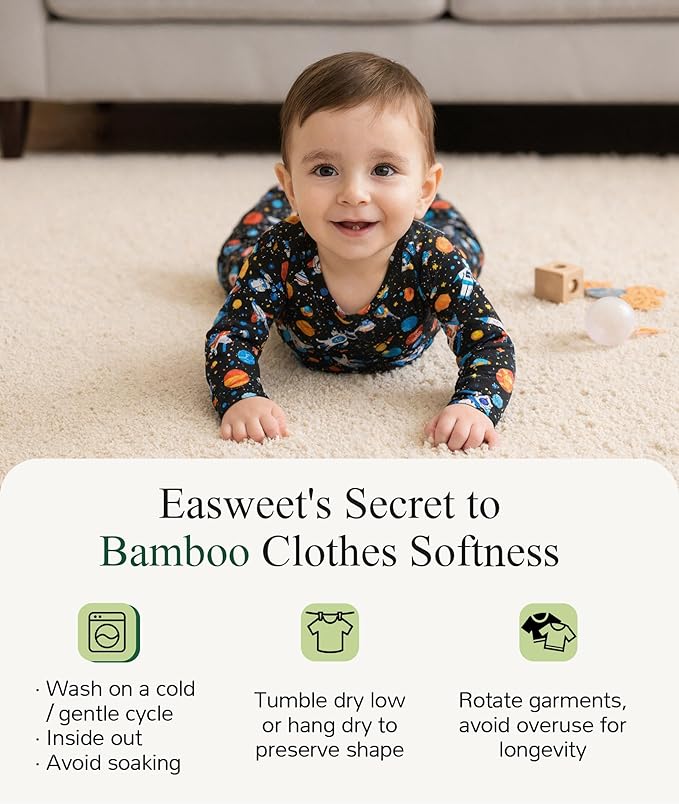 Baby Boy and Girl Romper Long Sleeve Jumpsuit One-Piece Footless Pajamas, Viscose Made from Bamboo