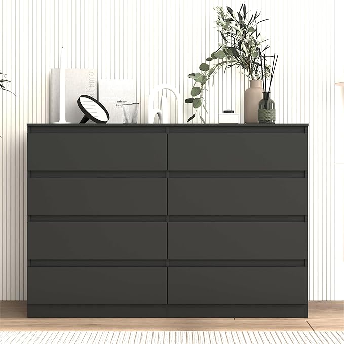 Black 8 Drawer Dresser for Bedroom,Modern Large Dresser with Deep Drawer,Wide Storage Chest of Drawer, Bedroom Storage Furniture Drawers for Living Room