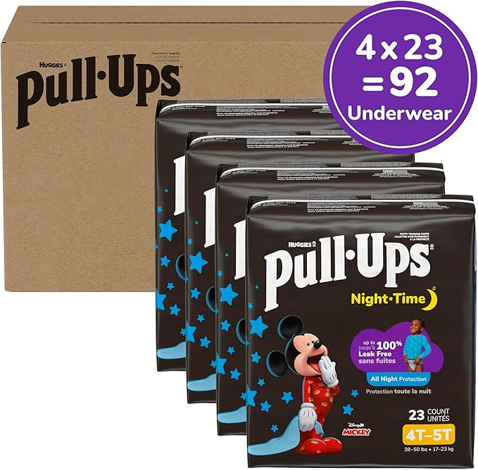 Pull-Ups Boys' Night-Time Potty Training Pants, Size 4T-5T Overnight Training Underwear (38-50 lbs), 92 Ct