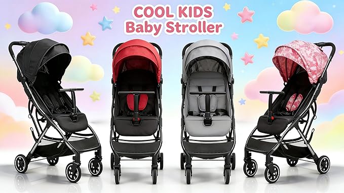 COOL KIDS Portable Stroller with Automatic Fold，Lightweight Umbrella Stroller with Pop Out Sun Canopy，Compact Stroller for Travel
