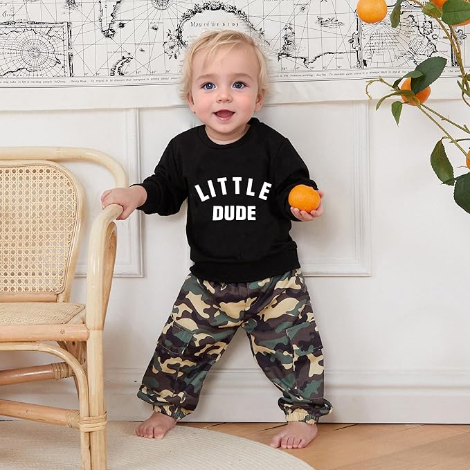 wdehow Toddler Kids Baby Boy Fall Outfits 1T 2T 3T 4T 5T Letter Print Long Sleeve Tops Camouflage Pants Winter Clothes Sets