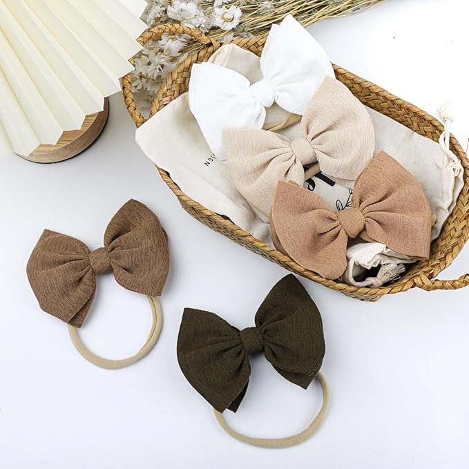 YanJie 4.5'' Baby Girls Soft Nylon Headbands Newborn Bows Handmade Hairbands Hair Accessories for Newborn Infant Toddler Kids 16Pcs
