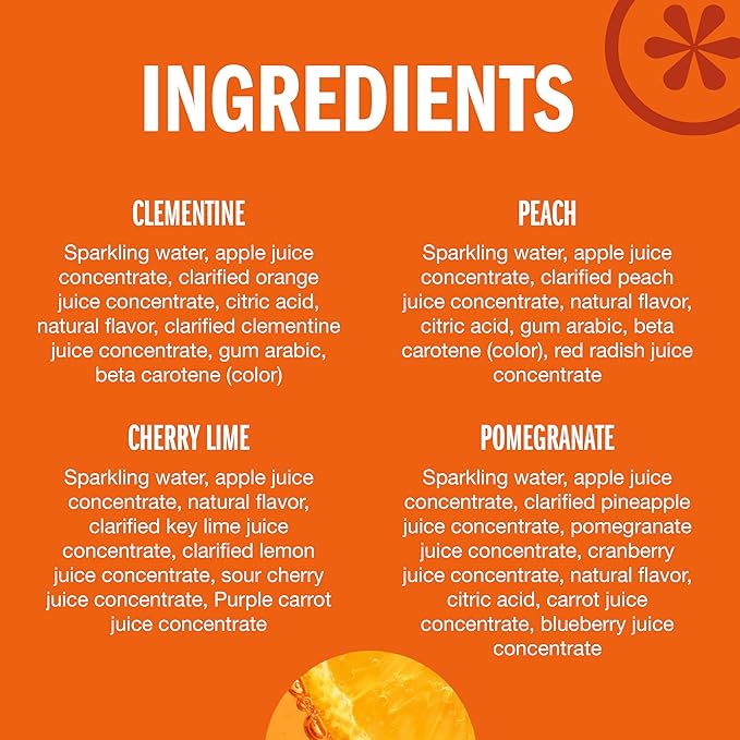 IZZE Sparkling Juice Beverage Blend, Sunset Variety Pack, Clementine, Peach, Cherry Lime, Pomegranate, No Sugar Added, 8.4 Fl Oz (Pack of 48)
