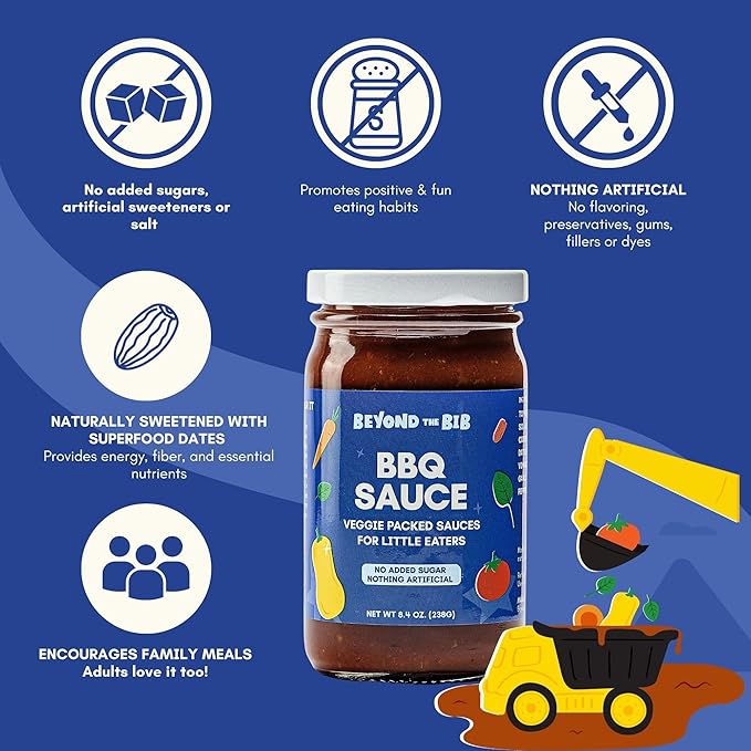 Beyond the Bib - Toddler and Kids Healthy Meal Sauces and Dips - Made with Vegetables, No Added Sugar, No Salt, No Artificial Ingredients - Ready to Eat - For 24+ Months (BBQ - 3 Pack)
