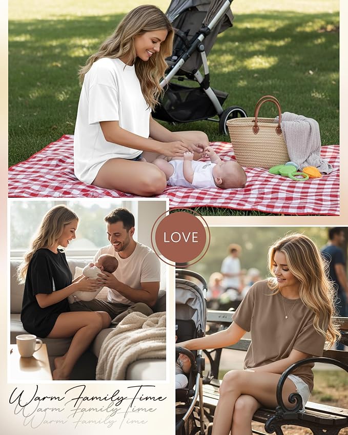 3 Pack Women's Oversize Nursing Breastfeeding Shirts Hidden Zipper Short Sleeve Loose Fit Maternity Tops