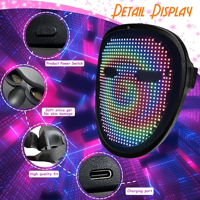 Led Mask Light up Mask with Gesture Sensing, Cool Glowing Toys Masks Great Gift for Halloween Christmas Costume Party