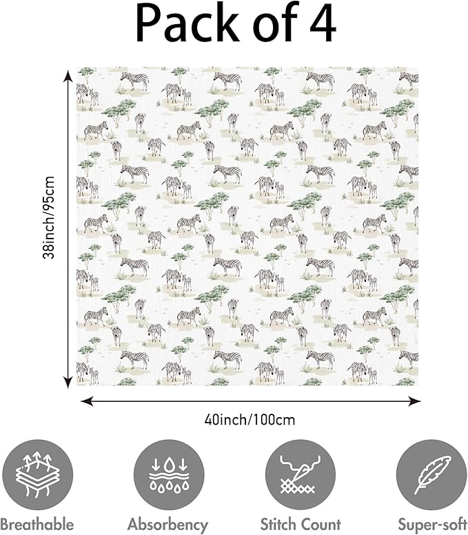 Muslin Swaddle Blankets for Newborn, 3 Pack Breathable Soft Receiving Blanket, Large 38 x 40 inches Swaddle Wrap Burping Clothes, Essentials Infant Shower Items, Toddler Gift (Lovely Zebra)