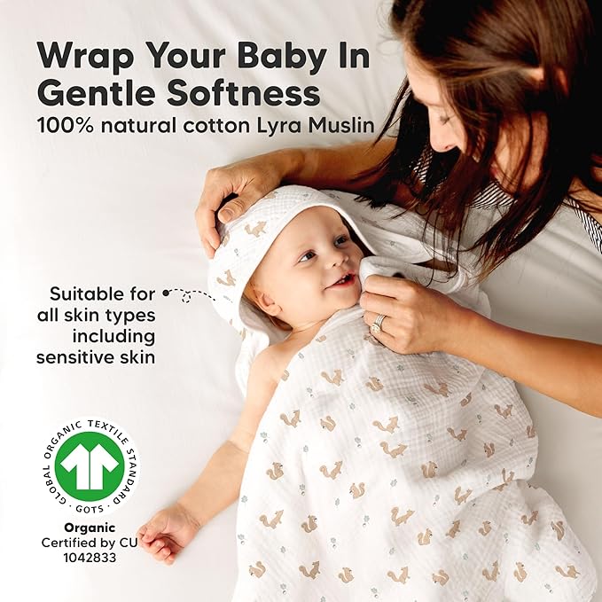 KeaBabies Muslin Baby Bath Towels with Hood for Girls, Boys -Large Organic Cotton Hooded Baby Towels for Newborns,Toddlers,Infant,Kids,Soft Absorbent Newborn Bath Essentials Gift Set(Nibbles, Regular)