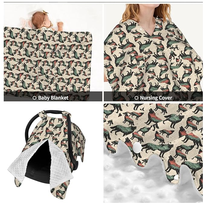 Wolf with Mountain Baby Car Seat Canopy Nursing Cover for Newborn Car Seat Breastfeeding Covers Blanket Newborn Shower Gift