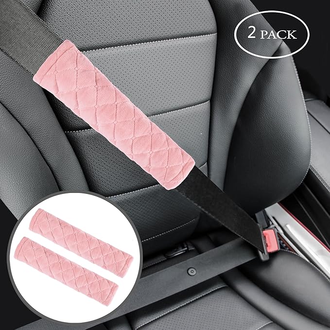 Amooca Soft Auto Seat Belt Cover Seatbelt Shoulder Pad Cushions 2 PCS for a More Comfortable Driving Universal Fit for All Cars and Backpack Dirty Pink
