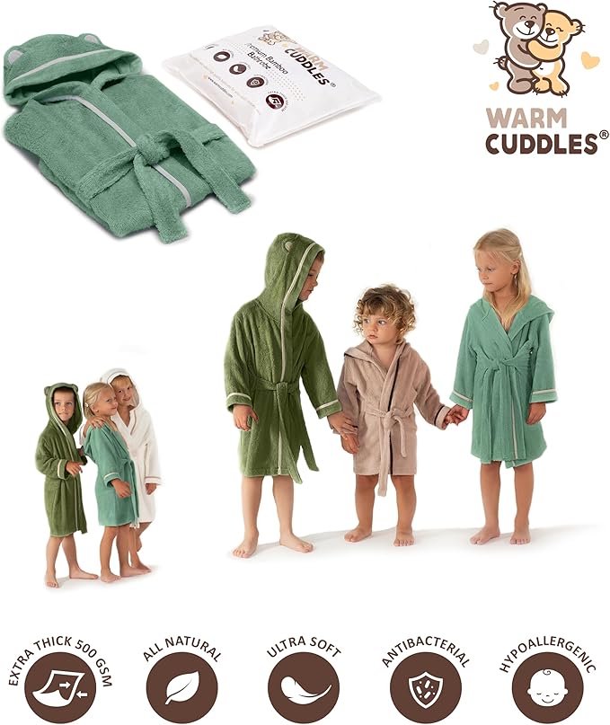 Premium Soft Toddler Bathrobe - Rayon from Bamboo Toddler Robe with Hood - Kids Boys & Girls Robe