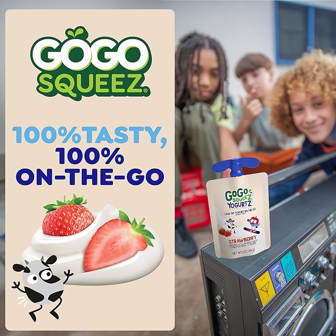 GoGo squeeZ YogurtZ Variety Pack, Strawberry & Peach, 3 oz (Pack of 20), Kids Snacks Made with Real Yogurt and Fruit, No Fridge Needed, Gluten Free, Nut Free, Recloseable Cap, BPA Free Pouches