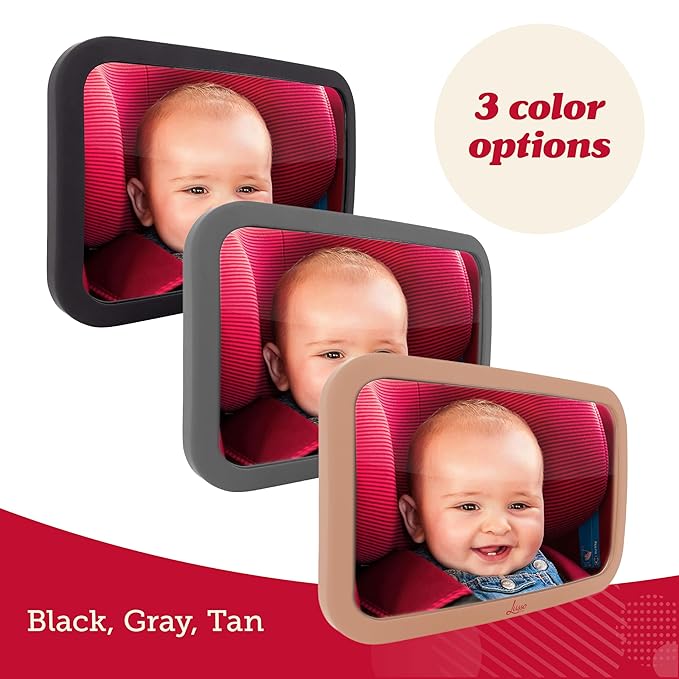Lusso Gear Baby Car Mirror - Shatter-Resistant Glass & Stable Rear-Facing Headrest Mount - Wide-Angle Baby Mirror for Car Backseat View - Auto Essentials for Babies - 11.5 in, Black