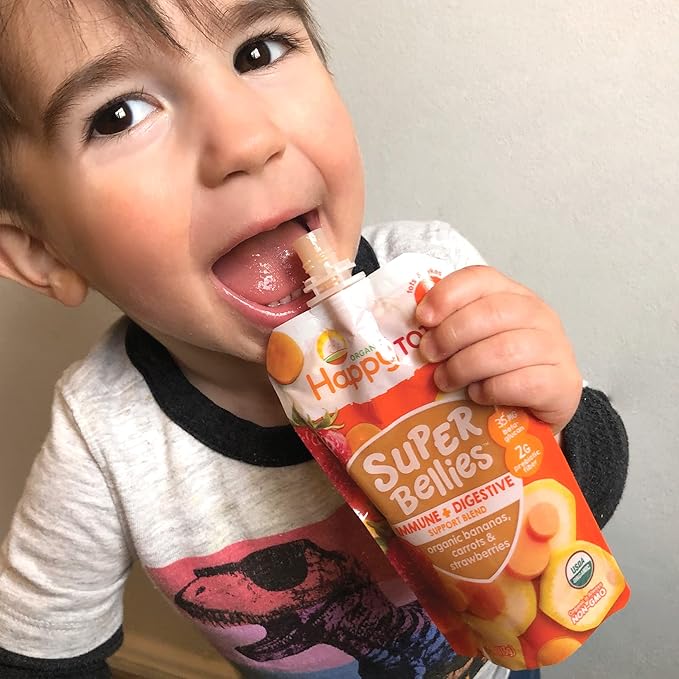 HAPPYTOT Organics Stage 4 Baby Food Pouches, Gluten Free, Vegan Snack, Super Bellies, Fruit & Veggie Puree, Pears, Beets & Blackberries 4 Ounce (Pack of 16)