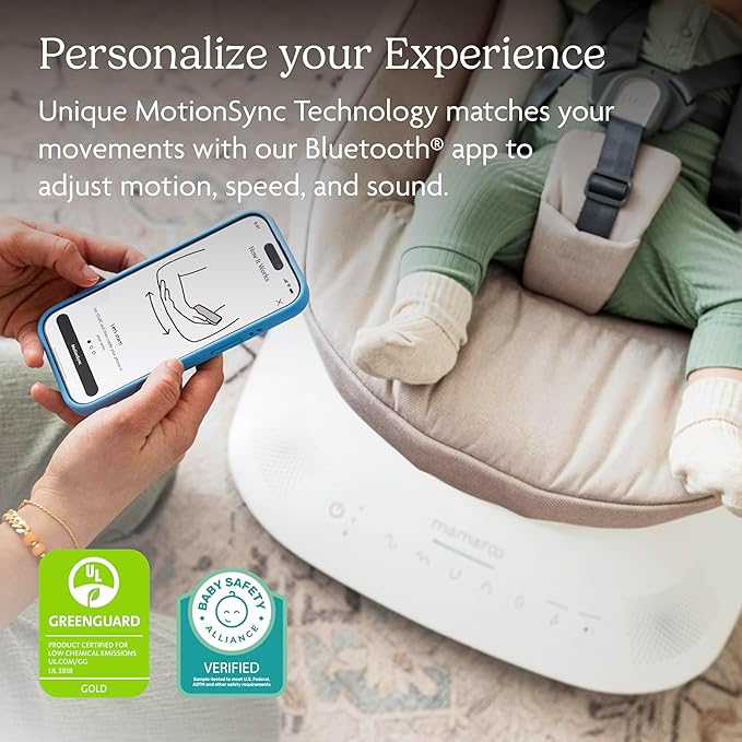 UPPAbaby Mamaroo Smart Swing – Customizable Soothing Modes with MotionSync Technology – Infant Recline + Bluetooth Enabled – Included Newborn Insert – Stella (Grey Mélange)