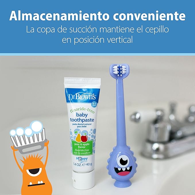 Dr. Brown's ToothScrubber Toothbrush, Three-Sided Toddler Training Toothbrush for Ages 1-4 Years with Suction Cup Base and Color Changing Bristles (Pack of 12)
