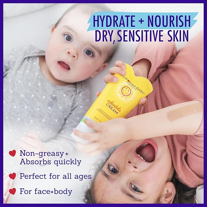 California Baby Calendula Cream | 100% Plant-Based Moisturizer | Lavender Baby Lotion | Face Moisturizer For Dry Skin | Hypoallergenic | 6 oz / 170g