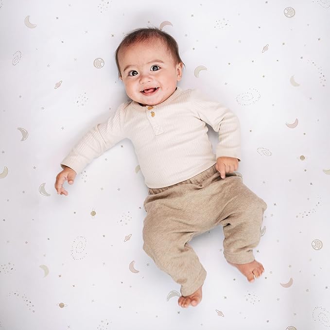 Crib Sheets Neutral - Fitted Baby Crib Sheets Bed for Girl Boy - 2 Pack Standard & Toddler Mattress (Galaxy, Moon, and Stars) - Buttery Soft Organic Cotton Blend
