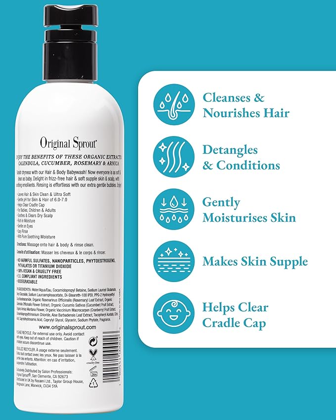 Original Sprout Hair and Body Baby Wash. Organic Vegan Baby Shampoo and Body Wash for Sensitive Skin. 12 ounce (Packaging May Vary)