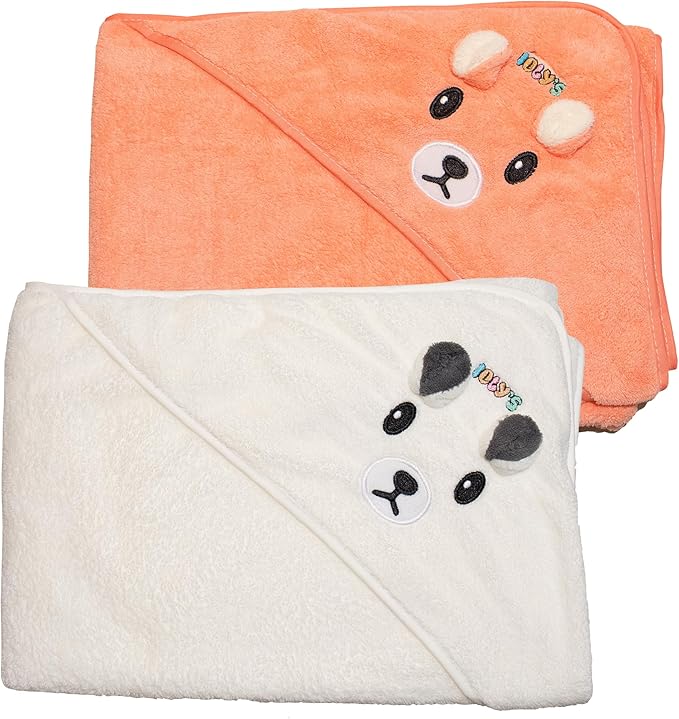 Ioly's Hooded Baby Bath Towels for Newborn Essentials 41" Set of 2 Towels with Hood for Kids Babies Toddler Infant (Large) Baby Towel Cosas para Bebes recien nacidos Bath Items (White and Orange)