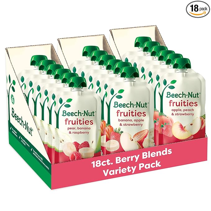 Beech-Nut Baby Food Pouches Variety Pack, Berry Blends Fruit Purees, 3.5 oz (18 Pack)