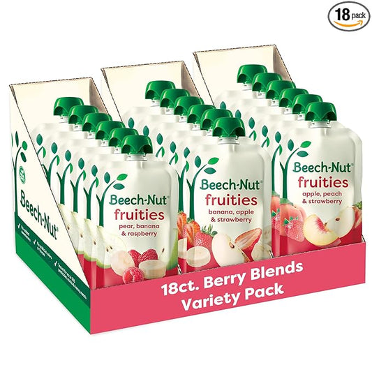 Beech-Nut Baby Food Pouches Variety Pack, Berry Blends Fruit Purees, 3.5 oz (18 Pack)