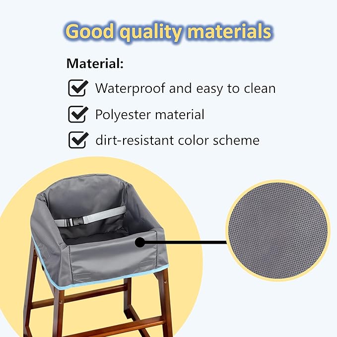 Reusable Waterproof High Chair Cover,for Wooden or Restaurant High Chair, Protect Against Messy Meals and Dirty,Dual-Belt Baby High Chair Cover,Waterproof and Washable,Gray