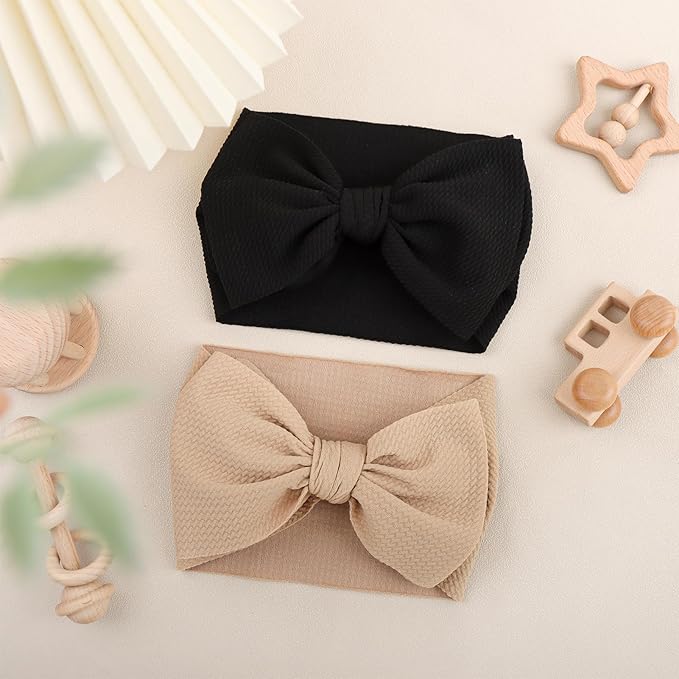 Super Durable Soft Knot Headbands with Hair Bows Infant Toddlers Kids Hair Accessories Beige Black Headband for Newborn Baby Girls