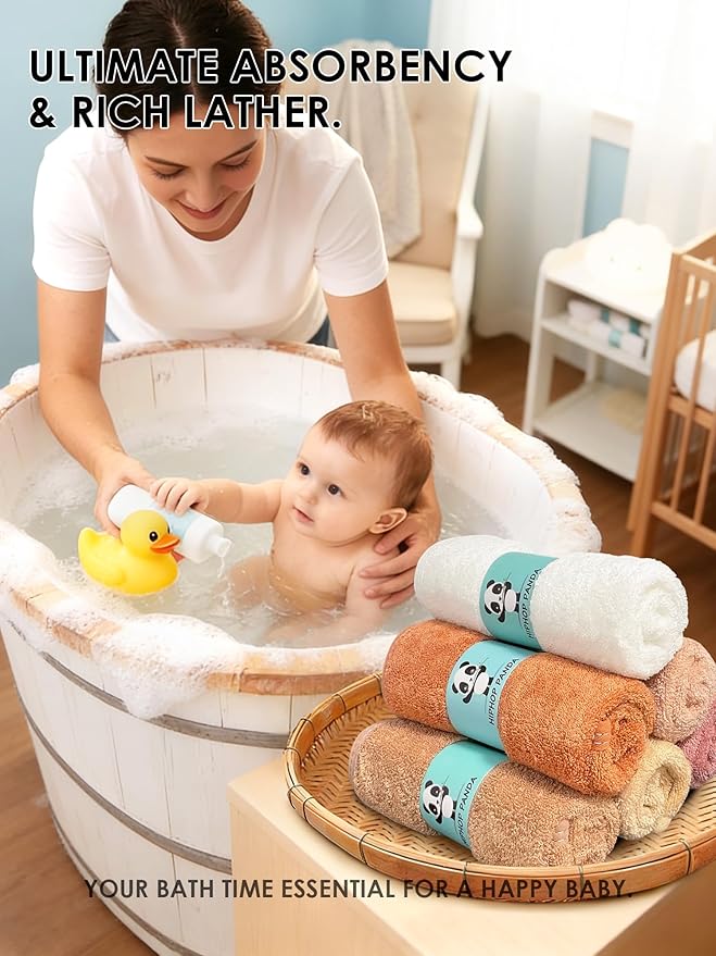 HIPHOP PANDA Baby Washcloths, Rayon Made from Bamboo - 2 Layer Ultra Soft Absorbent Newborn Bath Face Towel - Reusable Baby Wipes for Delicate Skin - Blush and Mocha, 6 Pack