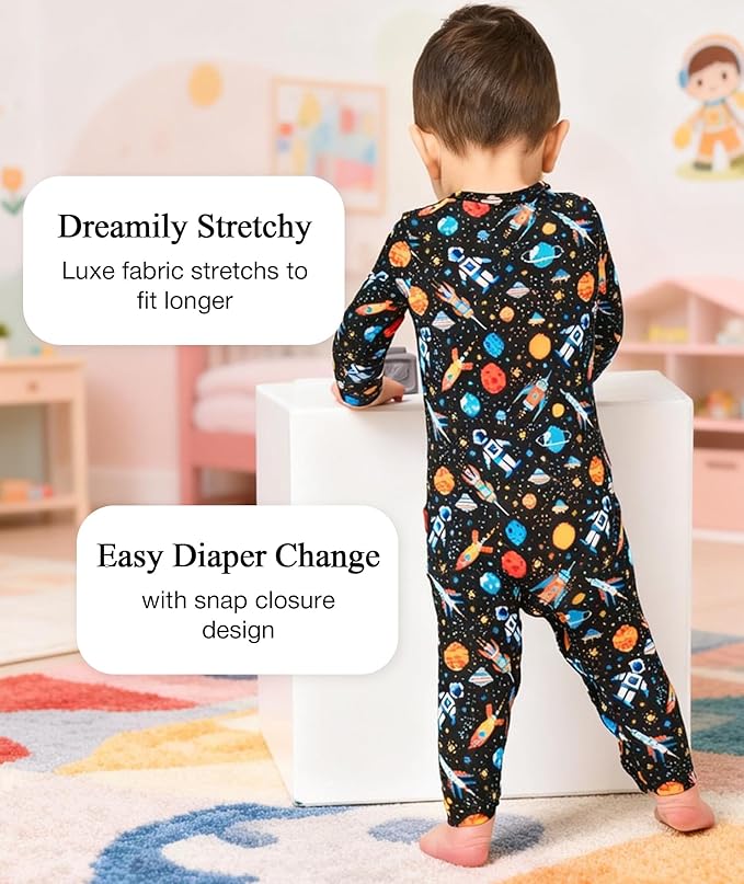 Baby Boy and Girl Romper Long Sleeve Jumpsuit One-Piece Footless Pajamas, Viscose Made from Bamboo