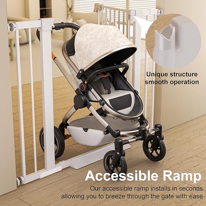 29-51 inches Extra Wide Metal Baby Gate for Stairs/Doorways, 30 inches Tall Pressure Mounted Pet Gates, Auto-Close Child Safety Gate, No Drilling Easy Walk-Through Dog Gate Indoor, White