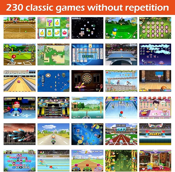 16 Bit Handheld Game for Kids Adults, 3.0'' Large Screen Preloaded 230 HD Classic Retro Video Games with USB Rechargeable Battery & 3 Game Cartridges for Birthday Gift for Kids 4-12 (Black)