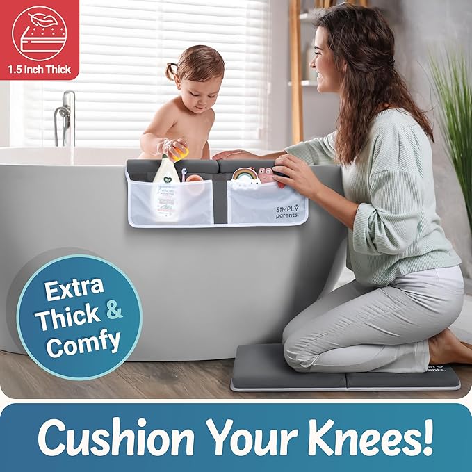 Simply Parents Comfortable Baby Bath Kneeler and Elbow Rest Pad Set - Quick-Dry Non-Slip Bath Kneeling Pad for Bathing Baby, Baby Bath Time Essentials for Newborn, Baby Bath Accessories for Tub