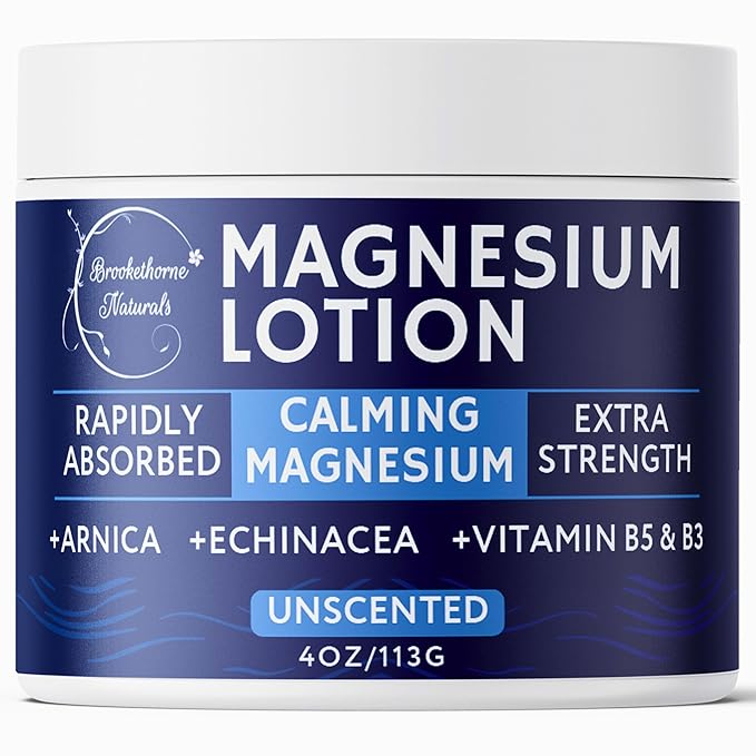 Calming Magnesium Lotion | Fragrance-Free Natural Magnesium Cream with Arnica, Echinacea & Vitamin B | Gentle Topical Lotion for sensitive skin | Hydrates & Soothes Skin | 4oz by Brookethorne Naturals
