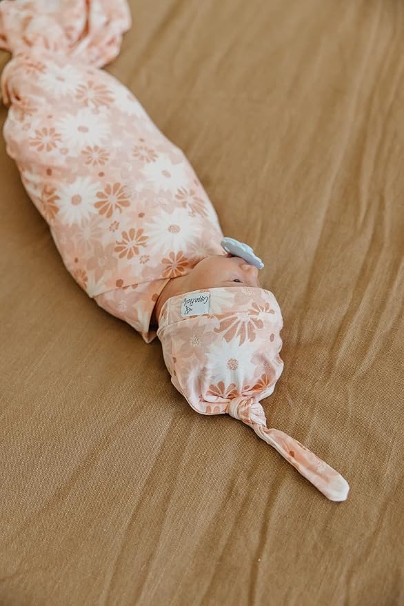 Copper Pearl Baby Beanie Hat Top Knot Stretchy Soft Penny