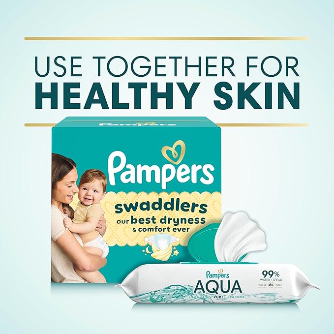 Pampers Aqua Pure Baby Wipes, 99% Water, Fragrance Free, 448 Baby Wipes Total (8X Flip-Top Packs) [Packaging May Vary]